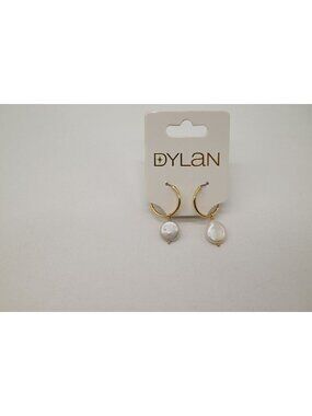 NWT Dylan Jewelry Pearl Small Hoop Gold Tone Dangle Drop Earrings White Chic